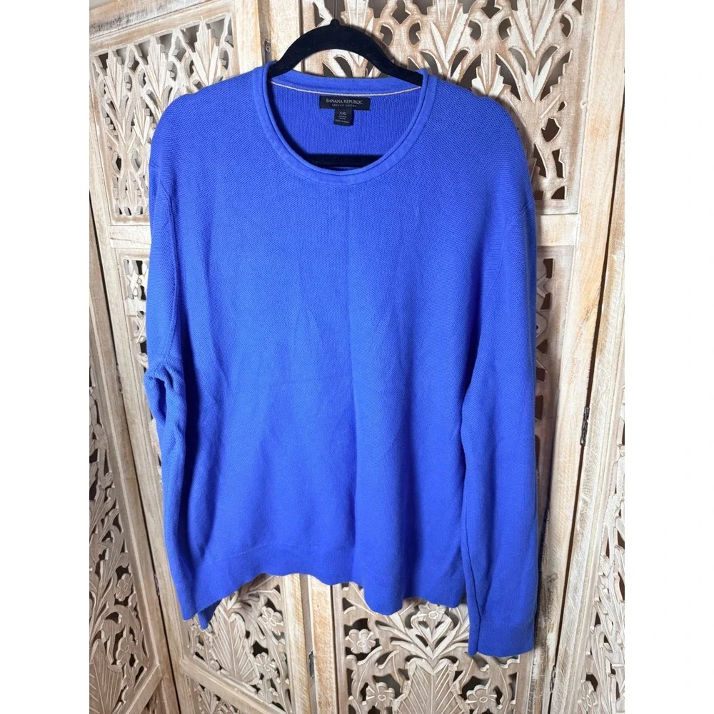 Banana Republic Mens XXL Royal Blue Organic Cotton Honeycomb Crew Sweater 582936